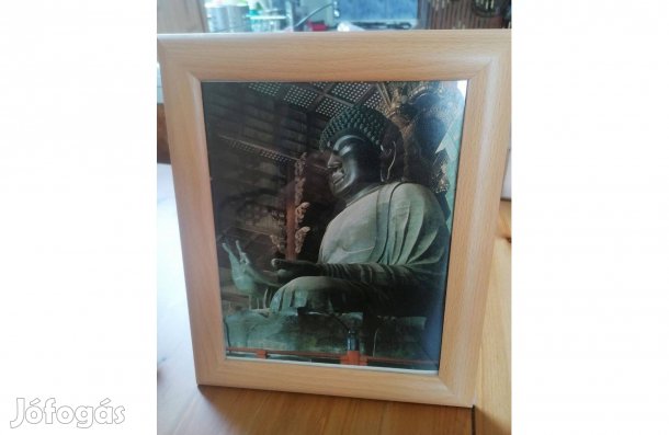 Buddha kép, asztalra állítható fa keretben, eladó!