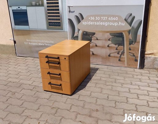 Bükk színű konténer, fekete fogantyúkkal, 4 fiókos - használt bútor