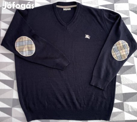 Burberry London L-XL hímzett passzés v-nyakú komoly ffi pulóver 