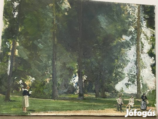 Burghardt Rezső festmény -Társaság a parkban
