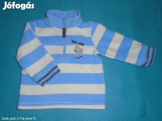C&A polár kék fehér csíkos pulóver 6-9 hó (méret 74)