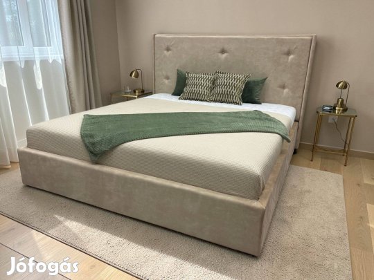 Calma Modern kárpitozott franciaágy 160x200 elegáns bézs színben
