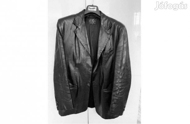 Calvin Klein fekete színű zakó fazonú férfi bőrkabát M-es