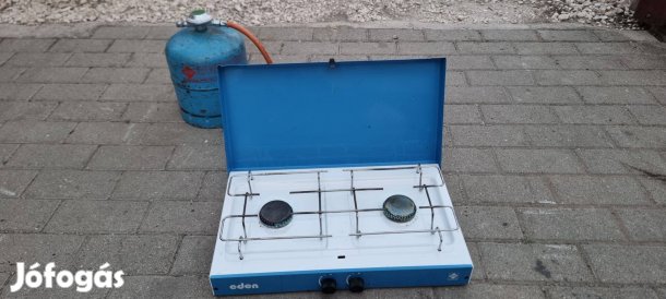 Campingaz Eden 2 égős kemping gáztűzhely gázfőző palack, reduktor, cső