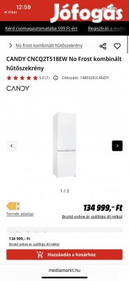 Candy hűtőszekrény Új!