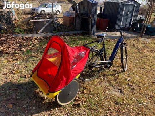 Cannondale kerékpár utánfutó 2 gyereknek teljes felszerelés, esővédő