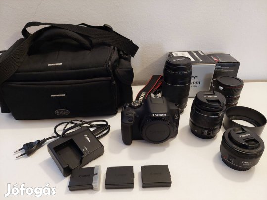 Canon EOS 2000D + 3 objektív + tartozékok. 24,7 MPx, WIFI