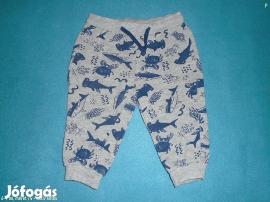 Cápa bálna mintás szürke jogger nadrág 6-9 hó (méret 74)