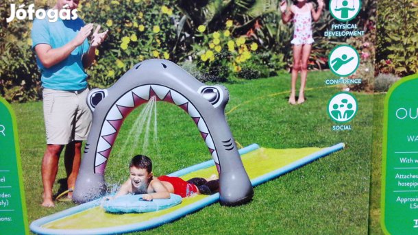 Cápakapus Zuhanyos vízi csúszda 5m kertben kitéríthető, vízvezetékre