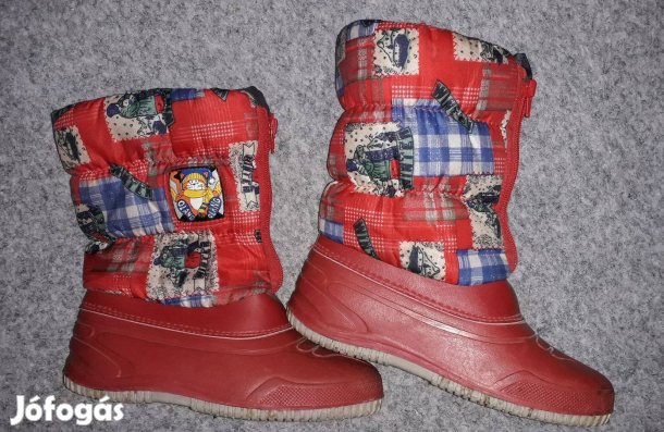 Caribu piros mintás szőrme béléses cipzáros hótaposó csizma 35-36