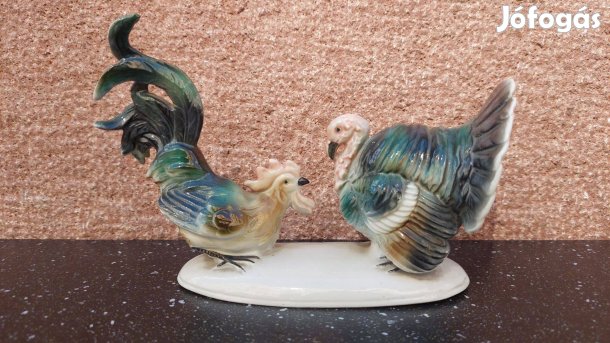 Carl Scheidig porcelán pulyka és kakas porcelán szobor
