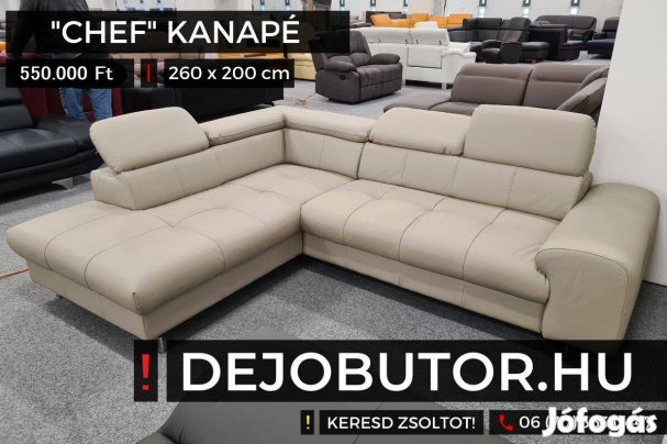 Chef grey valódi bőr sarok kanapé ülőgarnitúra 260x205 cm