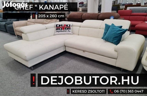 Chef valódi bőr sarok kanapé ülőgarnitúra 260x205 cm rugós fehér