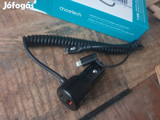 Choetech 110w szivargyújtó autós töltő USB-C USB-A Apple Lightning