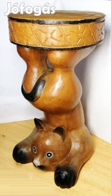 Cica, nagy méretű politúrozott antik posztamens forma faszobor, egyedi