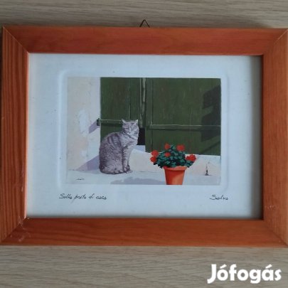 Cica a ház bejáratánál - szignózott aquarello