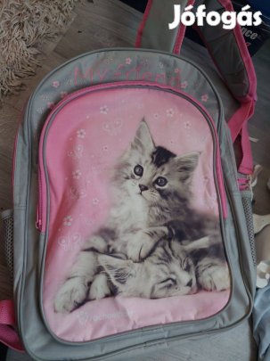 Cica mintás kislány táska hátizsák ovis táska rózsaszín szürke