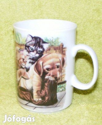 Cicás, kutyás porcelán bögre Bohemia
