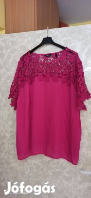 Ciklámen színű felül csipkés rövid ujjú muszlin blúz 58-as