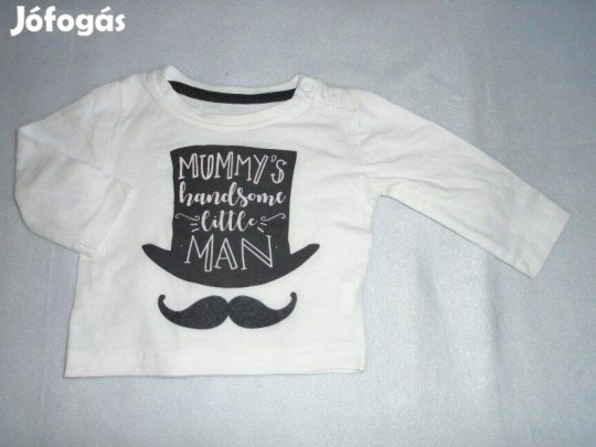 Cilinder bajusz mintás fehér hosszú ujjú felső 3-6 hó (méret 68)