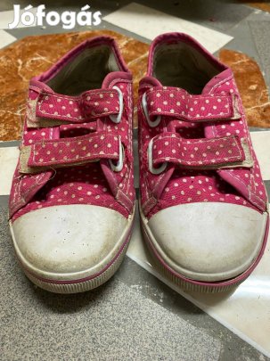 Cipő tépőzáras piros pöttyös 28-as méret kislány