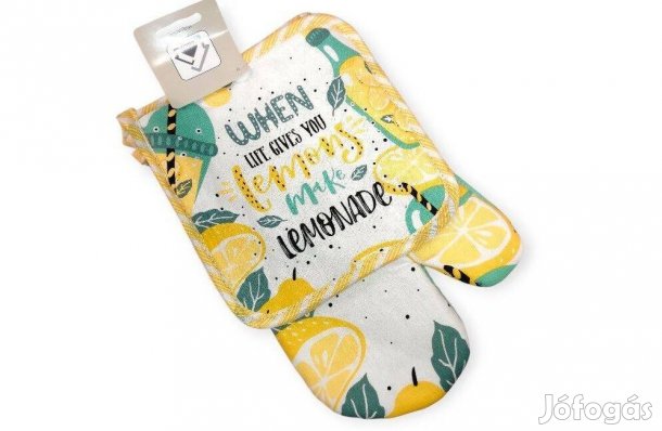 Citrom mintás sütőkesztyű és edényfogó sárga-zöld konyhai szett