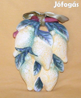 Citrom porcelán falidísz, dekoráció