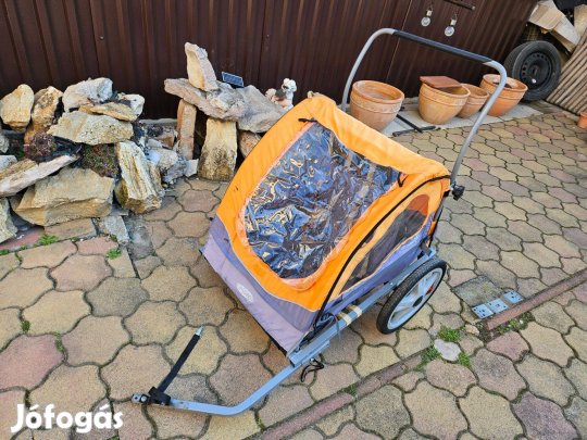 Citrom sárga Bicikli utánfutó gyerek szállító 2 személyes jó állapotba