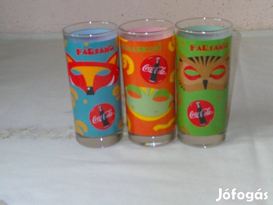 Coca Cola farsangi üveg pohár ( 3 db. )