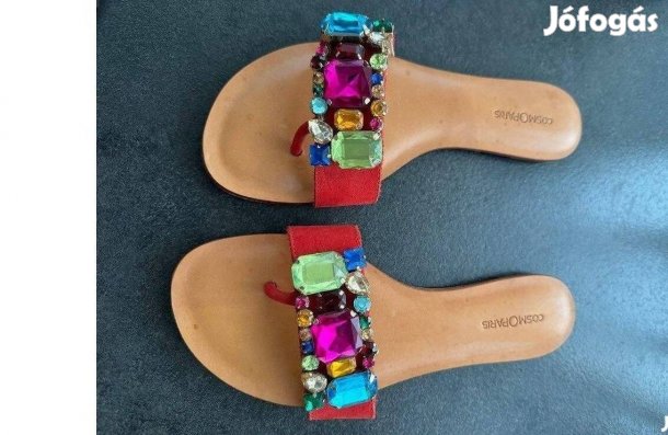 Cosmoparis női új bőr elegáns flip-flop papucs kövekkel 39