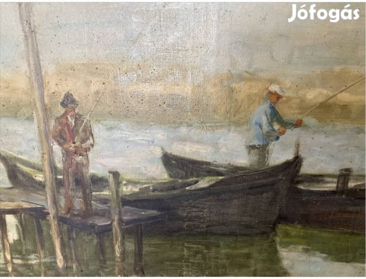 Csáki-Maronyák - Horgászok, olajfestmény, kép (80×100 cm)
