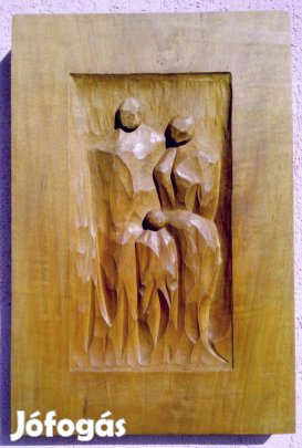 Család. Iparművész faragott táblakép népművészeti alkotás. Lengyel Lás