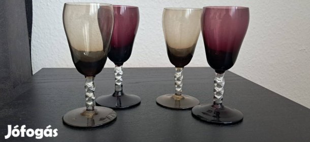 Csavart szárú retró üveg kelyhek (4 darab)