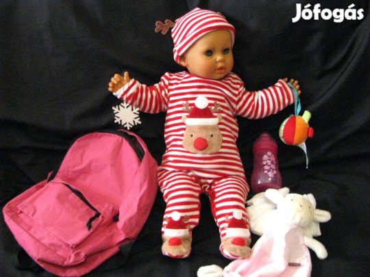 Csecsemőbaba élethű 63 cm alvós csak a teste textil +kiegészítők