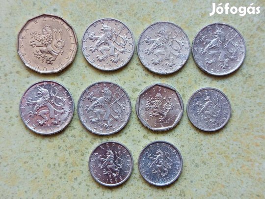 Csehország 10 db Különböző Érme 10 20 50 Haller 2 Korona 1993-2010