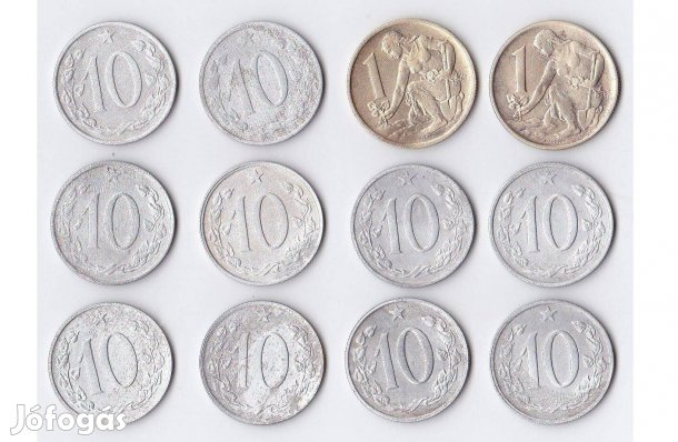 Csehszlovák 1 korona és 10 heller 1962-1971 12 db egyben