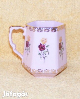 Csehszlovák rózsaszín rózsás porcelán bögre
