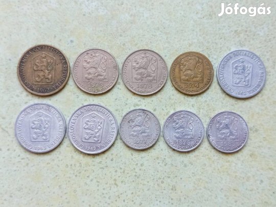 Csehszlovákia 10 db Különböző Érme Halierov Heller Korona 1962-1985