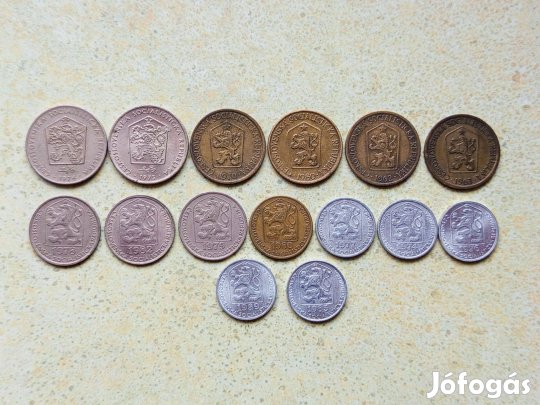 Csehszlovákia 15 db Különböző Érme Halierov 1 2 Korona 1962-1989