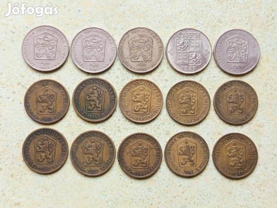 Csehszlovákia 15 db különböző Érme 1 2 Korona 1962-1991
