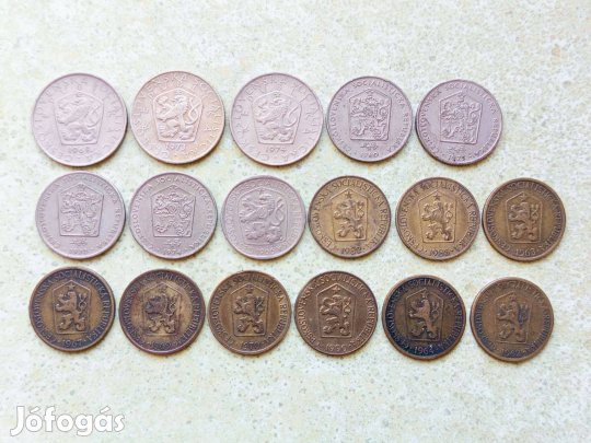 Csehszlovákia 17 db Különböző Érme 1 2 3 5 Korona 1962-1990
