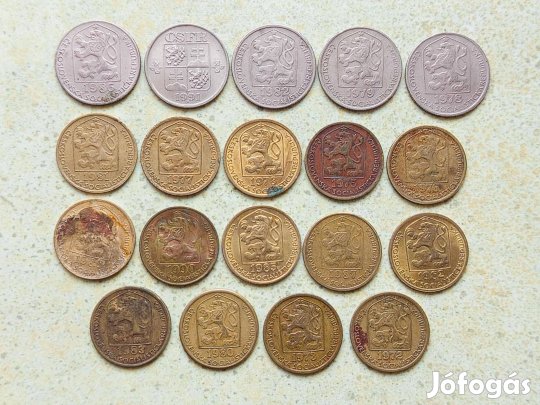 Csehszlovákia 19 db Különböző Érme 20 50 Heller Halierov 1972-1991
