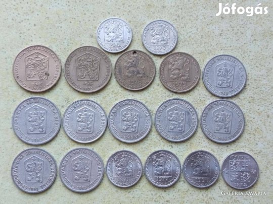 Csehszlovákia 21 db Különböző Érme 10,25,50 Halierov 2 Korona 1962-199