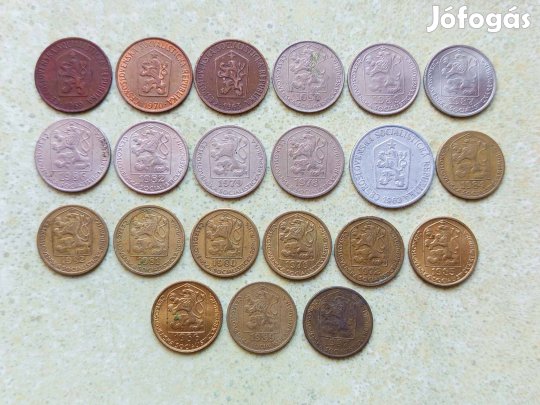 Csehszlovákia 21 db Különböző Érme 20 25 50 Heller Halierov 1963-1990