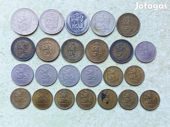 Csehszlovákia 24 db Különböző Érme 20 50 Halierov Korona 1962-1989