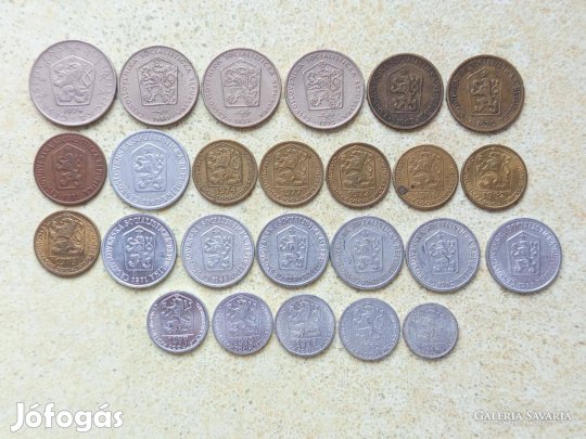 Csehszlovákia 25 db Különböző Érme Halierov és Korona 1962-1982