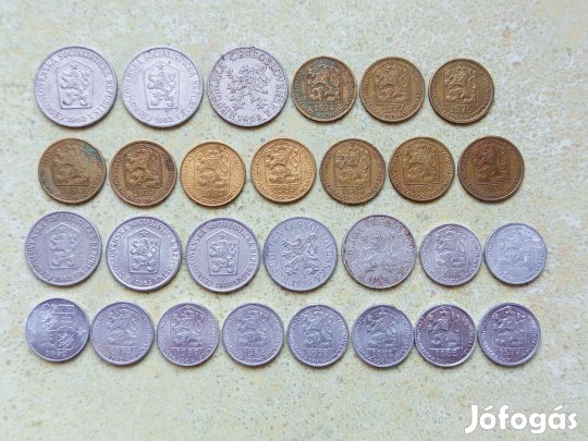 Csehszlovákia 28 db Különböző Érme 10 20 25 Halierov Heller 1953-1992