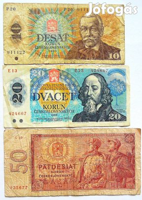 Csehszlovákia korona bankjegy csomag 3 darab