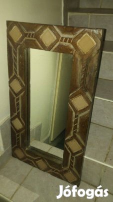 Csempés díszítésű fakeretes kézműves tükör 40x70cm