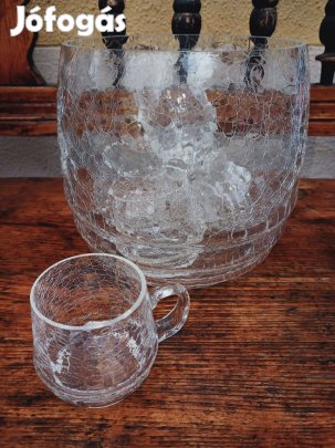 Csengő-bongó fátyolüveg készlet bólés puncsos tál 6 pohárral
